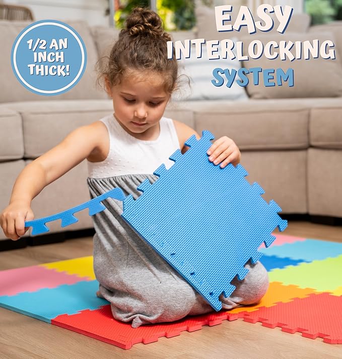 TOYVELT Foam Puzzle Floor Mat for Kids 12x12-32 Interlocking Play Mat Tiles with Colors - Educational Large Puzzle Foam Floor Tiles for Crawling, Non-Toxic