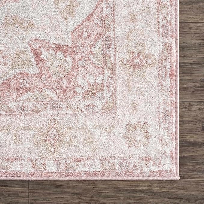 BoutiqueRugs Blush & Light Pink Collection Kandos Bohemian Oriental Medallion Runner Rug - Traditional Floral Carpet for Hallway, Kitchen - Blush, Dusty Pink, Cream - 2'7" x 7'3" (2x8 Runner Rug)