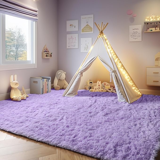 ONASAR Purple Rugs for Living Room Bedroom, 5x8 Washable Fluffy Bedside Area Rug, Soft Plush Shaggy Indoor Floor Carpet for Nursery Kids Girls Boys Teen Dorm Home Office Decor Aesthetic