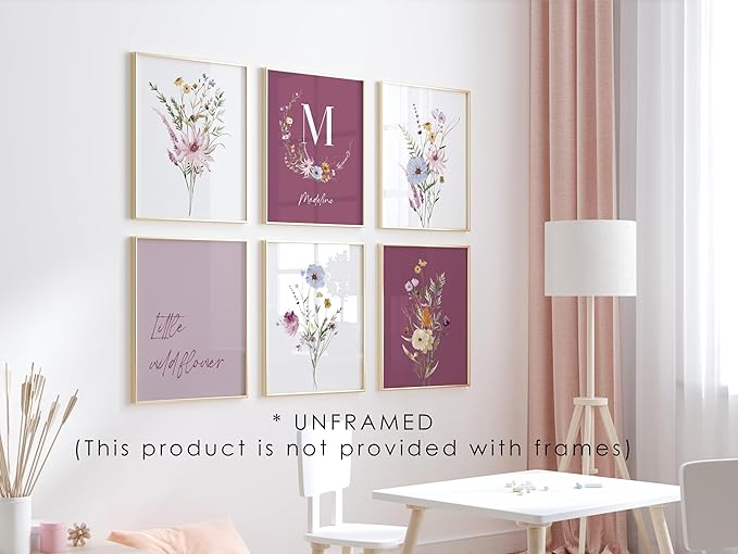 Personalized Name Flower Nursery Wall Art Prints, Crib & Nursery décor, Newborn Baby Girl Gift Present, Floral Baby Girl Room Pictures, Poster For Baby And Kids (6 Prints, Flower 6)