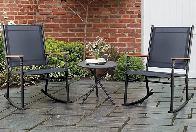 Shintenchi 2 Pcs Outdoor Rocking Chairs Set,Upgraded High Back Patio Rocking Chairs Set,Breathable Textilene Fabric Rocking Chair for Porch,Patio,Garden,Balcony,Dark Grey