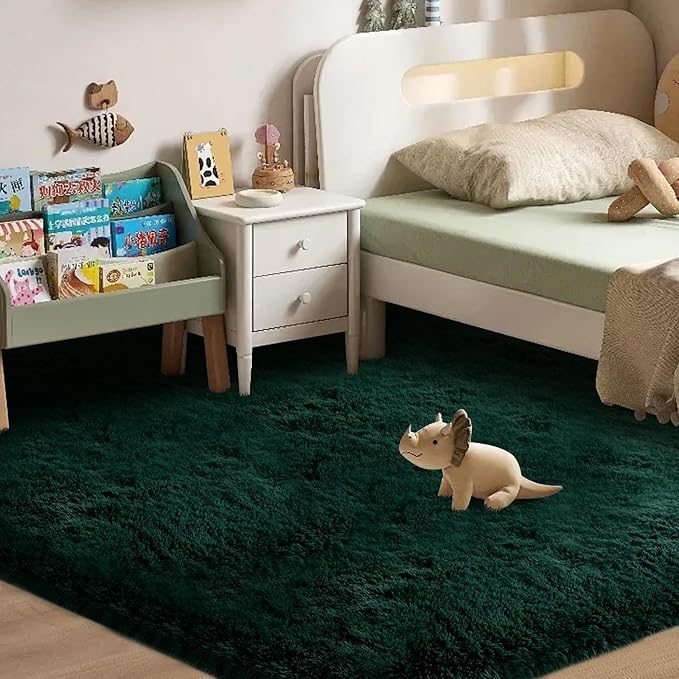 CAIYUECS 4x6 Green Area Rug for Bedroom: Shag Rugs for Living Room-Modern Fuzzy Furry Plush Soft Rugs for Kids Girls Room,Shaggy Rug for Dorm Home Decor(4x6 Feet,Green)