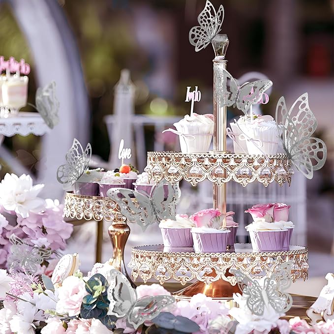 96 Pcs Butterfly Decorations 3 Sizes 4 Styles 3D Butterfly Wall Decor Party Decorations Butterflies for Crafts Birthday & Wedding Celebrations Cake Decorating Balloons Removable Stickers Silver