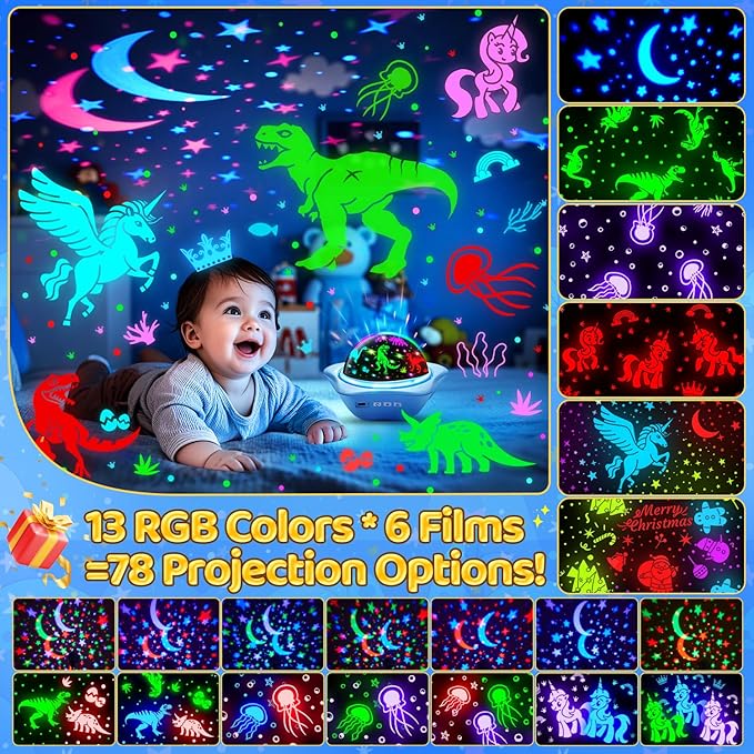 One Fire Night Light for Kids Gifts, 6 Films+78 Lighting Modes Ceiling Star Projector, Rechargeable Night Light Projector,360°Rotion Star Lights for Bedroom Decor,Sensory Toys for Baby Christmas Gifts