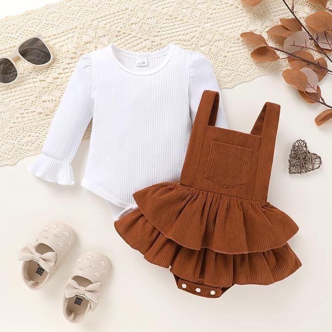YOUNGER TREE Newborn Baby Girl Fall Winter Outfits Long Sleeve Romper Corduroy Overall Dress Infant Skirt Clothes Sets
