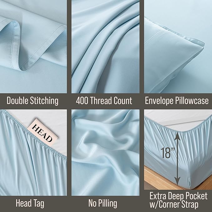 Bella Coterie 6 Piece Luxury Bamboo Viscose King Size Sheet Set | 100% Organically Grown | Cooling for Hot Sleepers | 18" Deep Pocket | Soft & Hypoallergenic | 4 Pillowcases [Coastal Blue]