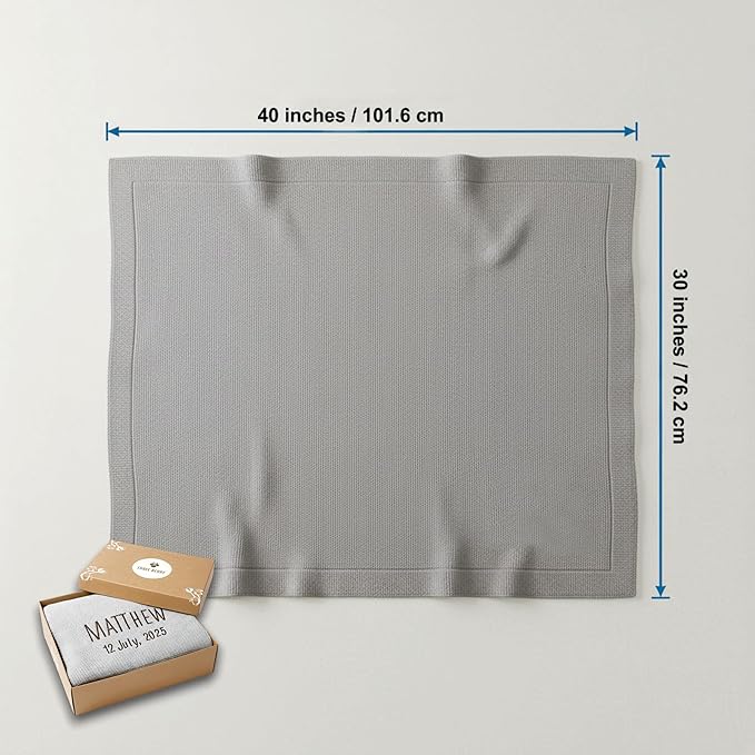 Custom Baby Blanket - 100% GOTS Certified Organic Cotton - Personalized Baby Blanket for Boys and Girls - Embroidered Swaddle, Monogrammed Baby Name Blankets (Earth Ivory)