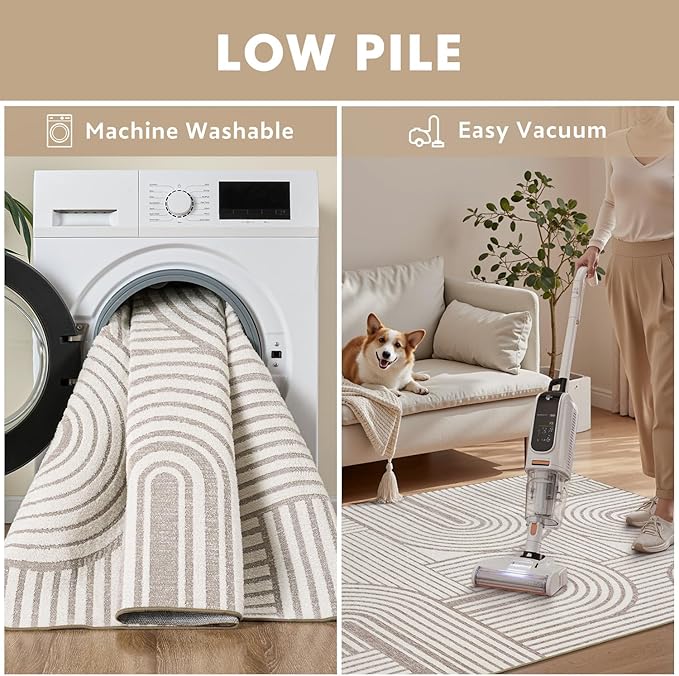 Modern 9x12 Area Rugs Textured Tufted Rugs for Living Room Bedroom Rug-Carpet Cream Ivory Washable Neutral Geometric Moroccan Boho Rug