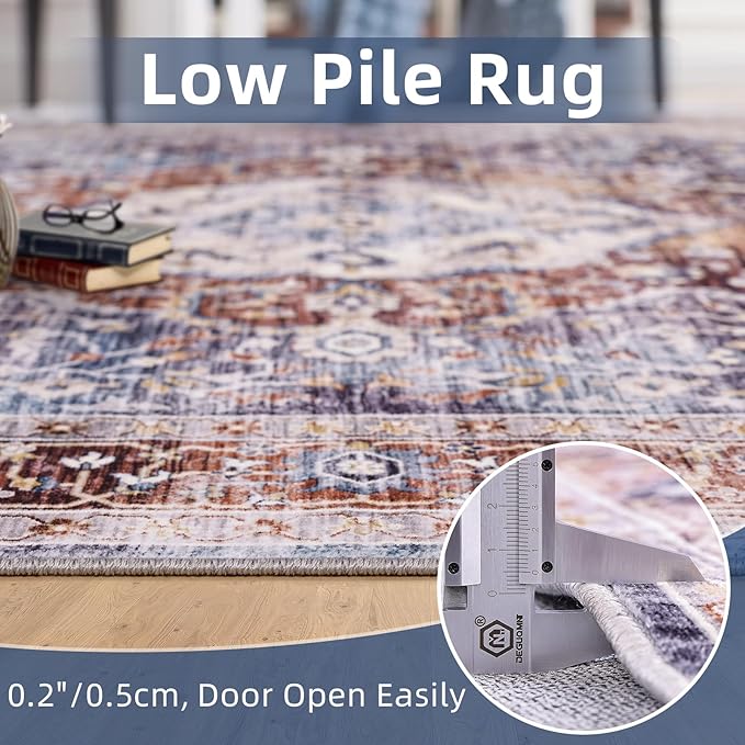 Deerly Boho Area Rug Large Rugs for Bedroom Machine Washable Rugs for Living Room Moroccan Non-Slip Oriental Area Rugs Carpet Floor Rug(Border Brown/Navy Blue 5x8ft)