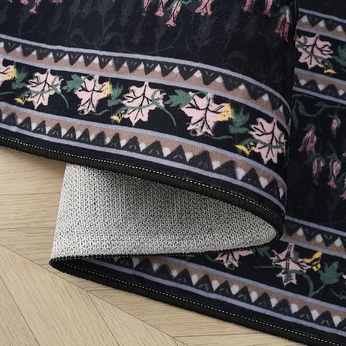 Rugcomf 2x6 Runner Rug Impressionist-Style Vintage Kitchen Rugs Non Slip Washable Soft Carpet Runner for Kitchen Laundry Bedroom Bathroom, Black