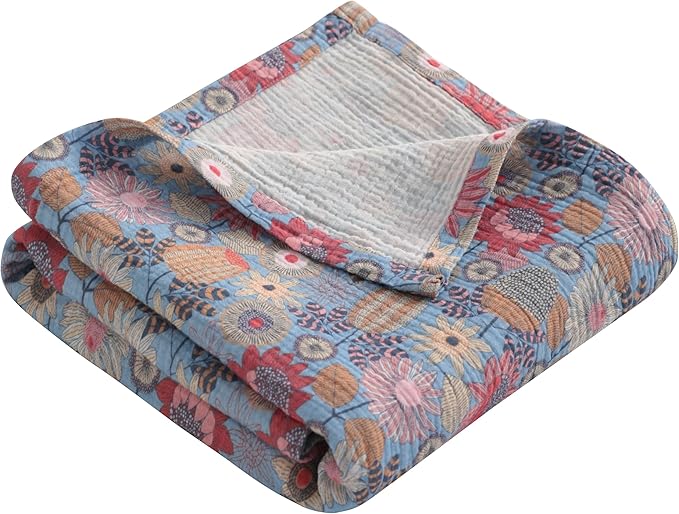 NTBAY 2 Layer Muslin Cotton Baby Swaddle Blanket, 42x60 Soft and Breathable Receiving for Newborns and Infants, Perfect for Crib, Stroller, Travel, Lightweight Nursery Blanket, Boho Flower
