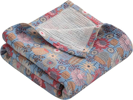 NTBAY 2 Layer Muslin Cotton Baby Swaddle Blanket, 42x60 Soft and Breathable Receiving for Newborns and Infants, Perfect for Crib, Stroller, Travel, Lightweight Nursery Blanket, Boho Flower