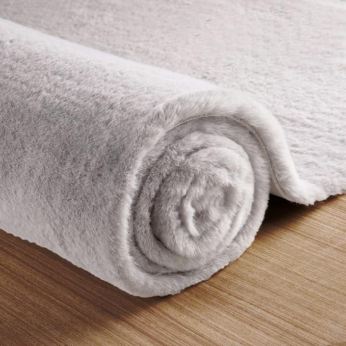 Grey Runner Fuzzy Rug for Bedroom Washable Fluffy Nursery Rugs for Living Room Cute Room 2x4 Rug