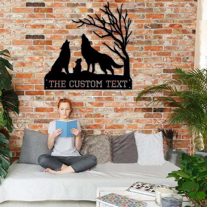 Custom Wolves Metal Sign, Personalized Metal Wall Art, Family Name Sign, Porch Sign, Room Decor, Cabin Decor, Birthday Gift for Nature/Wolves Lover