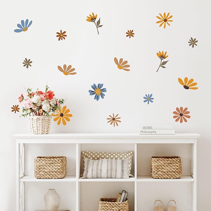 Decalcomania Wildflower Wall Decals - Set of 27 Flower Wall Stickers for Nursery Bedroom Bathroom Classroom Living Room Removable Peel and Stick Indoor Decor