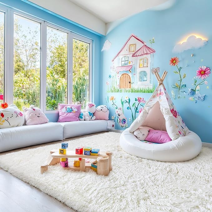 Thick Area Rug 4x6 Cream White Fluffy Shag for Bedroom, Soft Washable Fuzzy Shaggy Non-Slip Plush Carpet for Living Room, Modern Furry Rugs for Kids Nursery Baby Boys Girls Dorm, Ivory
