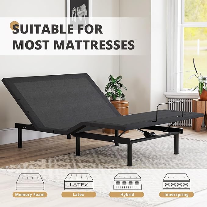 EGOHOME Adjustable Bed Frame Queen with Massage, Wireless Remote,Independent Head and Foot Incline Electric Bed Base with Adjustable 12" Legs,Zero Gravity, LED Night Lights, 2 USB Ports