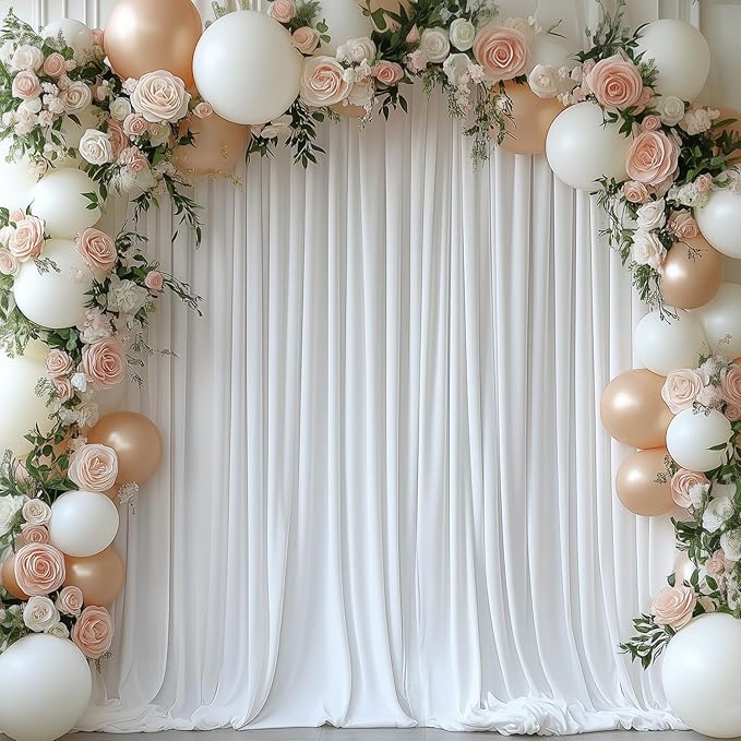 20x10FT White Backdrop Curtains for Wedding Parties, Wrinkle Free Photo Backdrop Curtains for Wedding Birthday Party Baby Shower, Fabric Drape with Rod Pockets 5ft x 10ft, 4 Panels