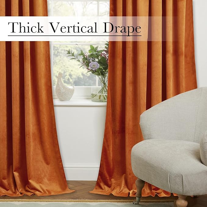 StangH 10 ft Orange Curtains for Holiday Backdrops, Super Soft Thick Velvet Room Darkening Window Curtains for Bedroom/Living Room Sliding Door/Villa, W52 x L120, 2 Panels