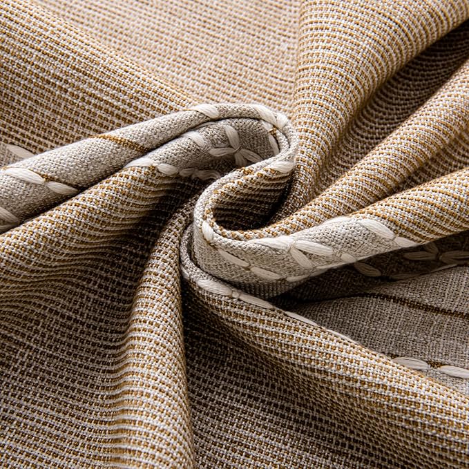 Deeprove Boho Curtains 84 Inches Long for Bedroom Living Room, Cotton Linen Stripes Embroidery Weighted, Bohemian Farmhouse Window Treatment Drape Tassels, 1 Panel W52 x L84, Khaki and Coffee