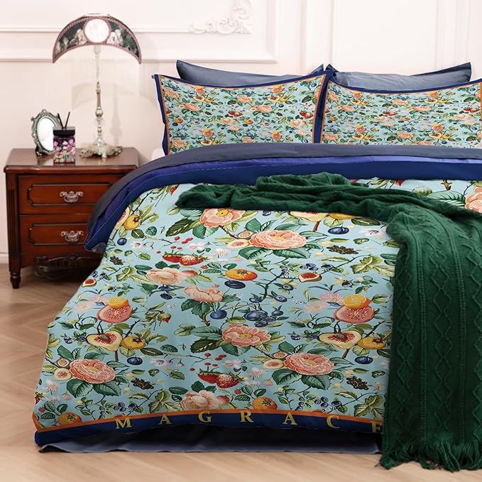 MAGRACE King Duvet Cover Ultra Soft Luxury Cute Floral Comforter Cover Set, Breathable and Durable, Textured Duvet Cover with Pillow Shams