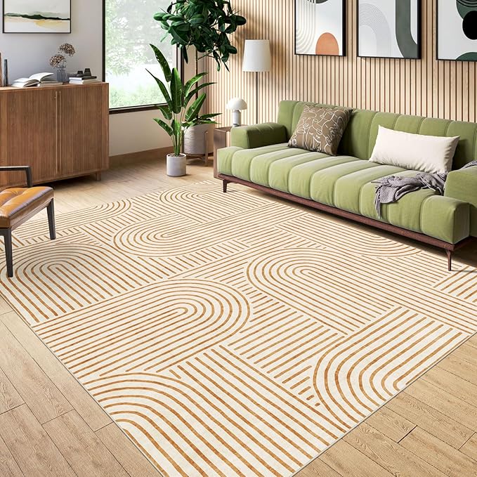 Washable Area Rug 5x7 - Boho Living Room Rug Soft Bedroom Rug Ultra-Thin Orange Modern Abstract Rainbow Dining Room Rugs Indoor Carpet for Living Room Nursery Room Home Decor