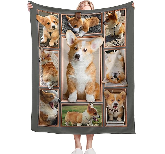 Jerkboo Corgi Blanket Throw - Cute Dog Gifts for Girls, Women, Kids, Adults - Soft Warm Cozy Fleece Blanket for Couch, Sofa, Bed 60"x50"