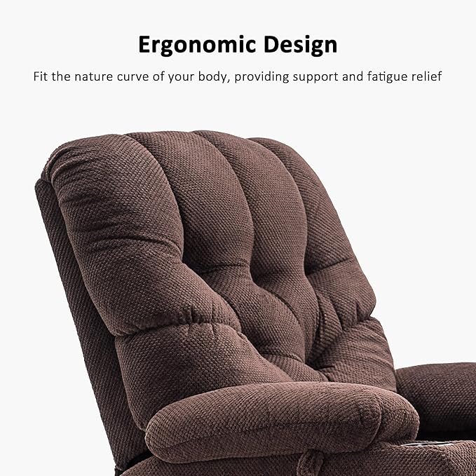 MCombo Electric Power Swivel Glider Rocker Recliner Chair with Cup Holders for Nursery, Hand Remote Control, USB Ports, 2 Side & Front Pockets, Plush Fabric 7797 (Brown)
