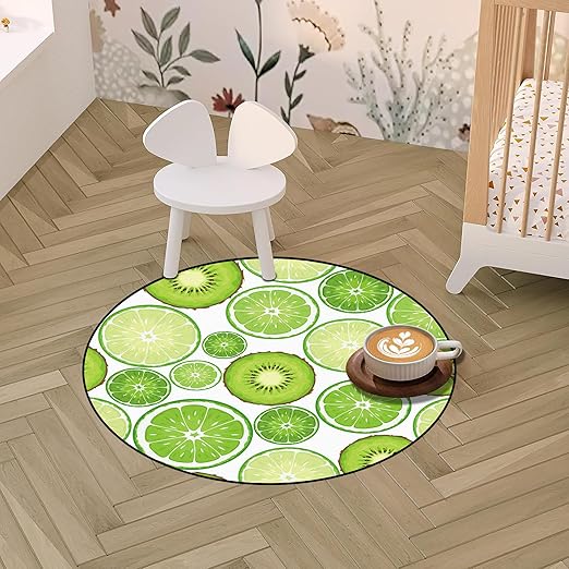 Round Kiwi Fruit Rug Green Circle Rugs for Bedroom Dorm Living Room Chinese Gooseberry Area Rug Floor Mat Pad Doormat Carpet, 3'X3'(90x90cm)