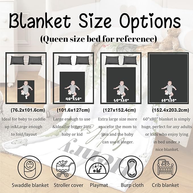 J&SBGFT Personalized Baby Blanket for Boys, Custom with Name - Receiving Blanket for Toddlers Kids Nursery Stroller Crib Decor Throw, 30"x40", Color 15