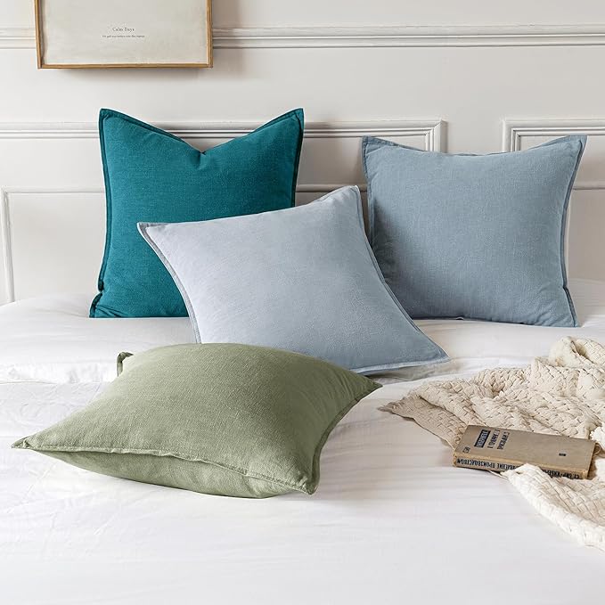 MIULEE Decorative Linen Pillow Covers 20x20 Inch Sage Green Boho Farmhouse Neutral Couch Throw Pillows for Bed Pack of 2 Accent Modern Pillowcase Summer Sofa Livingroom Home Decor