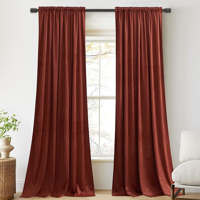 StangH Theater Velvet Curtains, Rust Red Home Decor Blackout Privacy Drapes 96 inches for Christmas Backdrops/Living Room/Bedroom, W52 x L96, 2 Panels