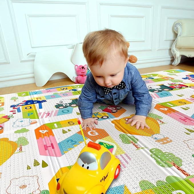 Mergren Baby Playmat - Foam Foldable Crawling Playmats Reversible, Waterproof, Anti-Slip Floor Playing Mats for Infants and Toddlers, Indoor, Outdoor - Extra Large (79"x71")