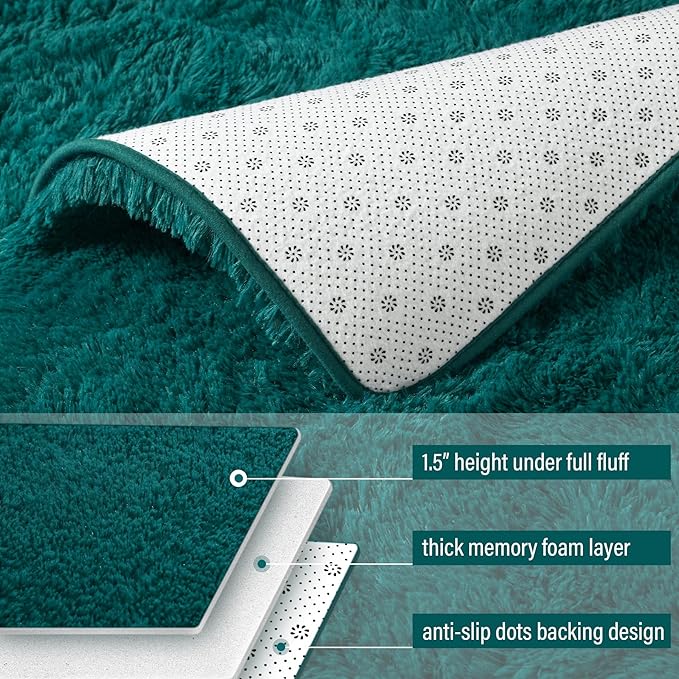BENRON Soft Runner Rugs for Bedroom 2x6, Washable Long Runners for Hallway Entryway Kitchen Dorm, Fluffy Throw Rug for Kids Girls Room Decor Photo Prop, Teal Green