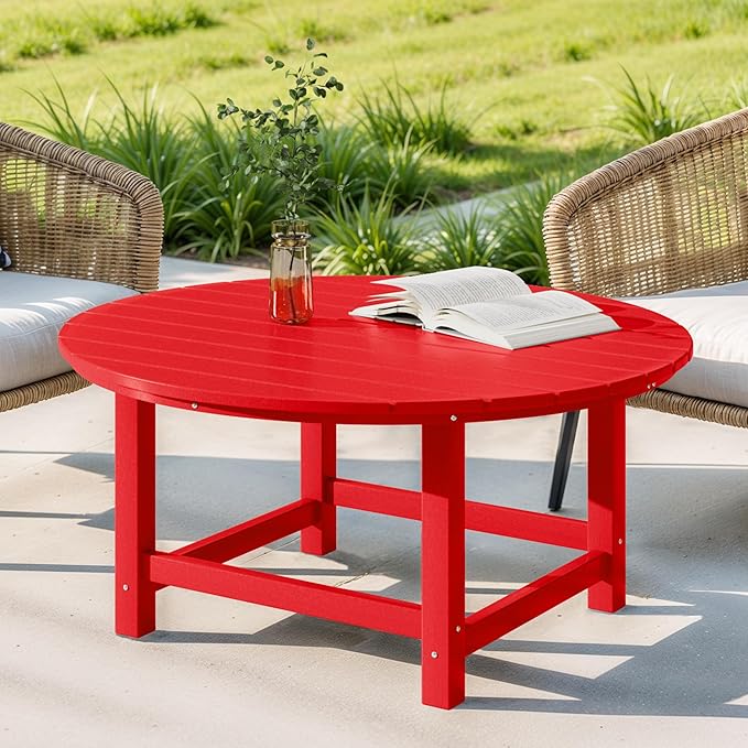 Costaelm Paradise Kids 5-Piece HDPE Outdoor Patio Round Dining Table and Chairs Set, Red