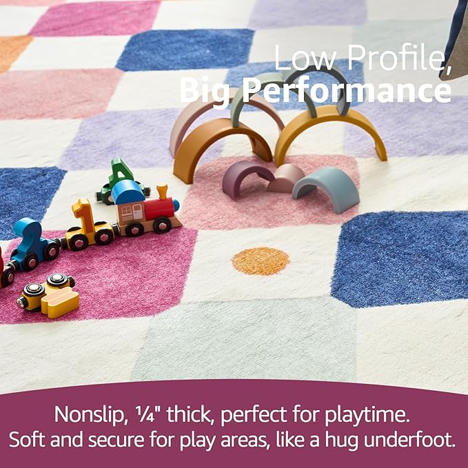 jinchan Macy Round Rug 5ft Kids Washable Rug Indoor Floor Cover Non-Slip Soft Elementary School Classroom Modern Colorful Diamond Carpet for Nursery Daycare Playroom Living Room Berries on Cream
