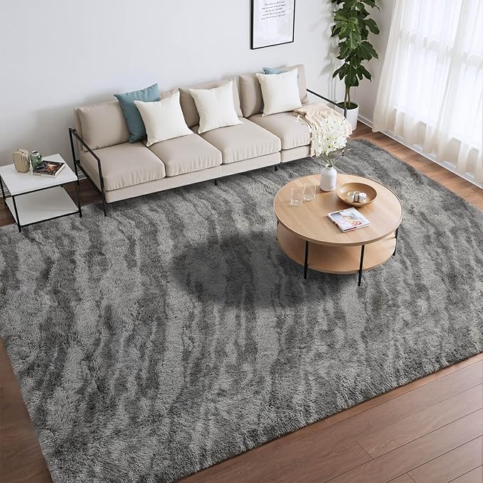 Merelax Area Rugs for Living Room Bedroom, Non-Slip Large 6x9 Feet Soft Fluffy Shaggy Bedside Rug, Indoor Floor Carpet for Kids Dorms, Nursery Rooms, Playroom, Home Decor Aesthetic, Black/Grey