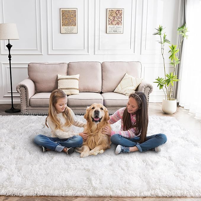 8x10 Carpet Fluffy Rug for Living Room - Large Nursery Thicked Fuzzy Plush Rug for Bedroom 8x10 Area Rugs White