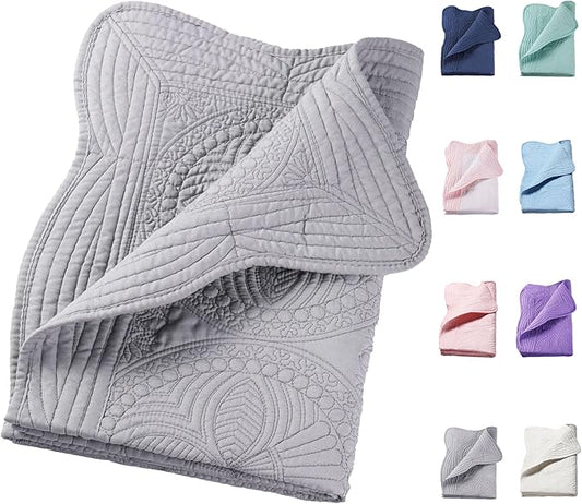 PEACELOVER Embossed Neutral Baby Quilt Durable, Lightweight Baby Blankets Four Seasons for Personlized Monogram Cotton Quilted Blanket Toddler Quilt for Boys and Girls 46x36 Inches (Gray1)