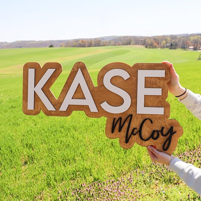 Hickory Hollow Designs Wooden Name Signs for Nursery, Baby Name Sign, Name Signs for Kids Room, Custom Plaque, Nursery Wall Art, (Kase Anthony)