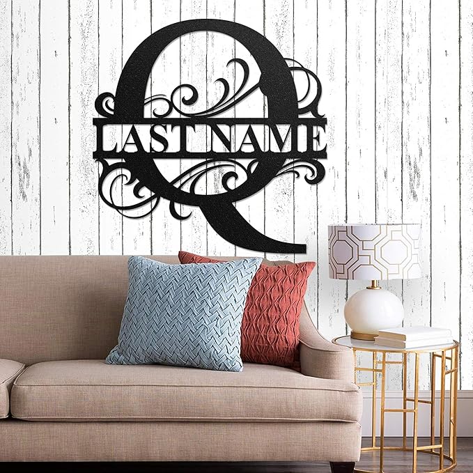 LULLBABYMALL Custom Metal Signs - Last Name Sign, Split Letter Monogram, Letter Q, Family Name Wall Art, Outdoor Metal Signs, Personalized Wedding Gift