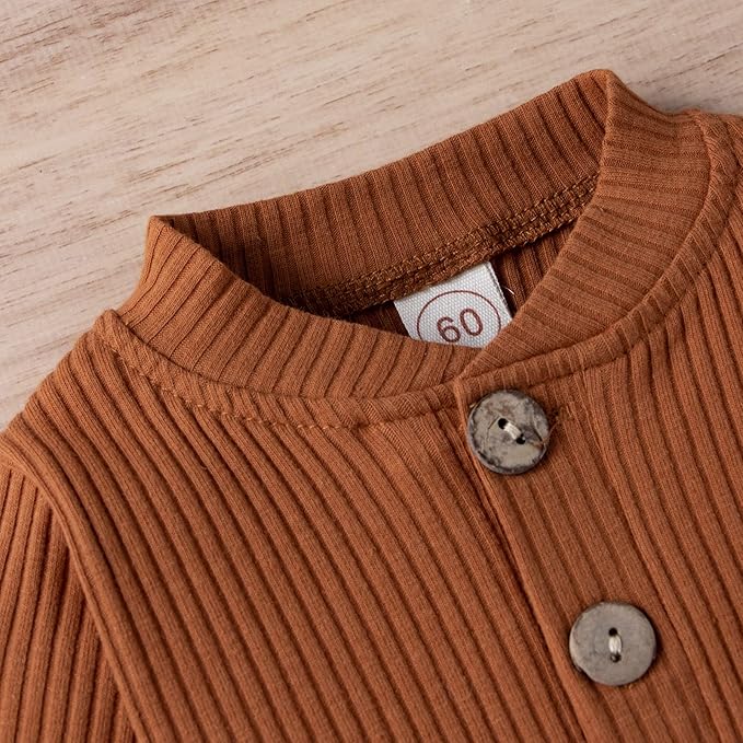 Newborn Baby Boy Girl Clothes Ribbed Knitted Cotton Long Sleeve Romper Long Pants Solid Color Fall Winter Outfits