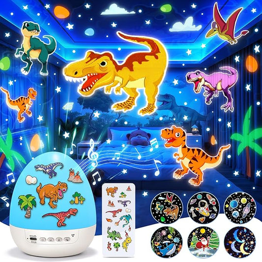 Dinosaur Toys for Kids 3-5 | 12HD Films+15 Sleeping Sounds+7 Colors+360°Rotating | Dinosaurs Primal Hatch Dinosaur Egg Boy Toys for Boys Star Projector Kids Toys Sound Machine Egg Light for Nursery