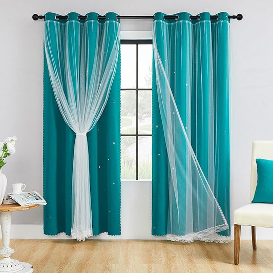 XiDi Blackout Curtains for Girls & Kids Room - 84" Long 2 Panel Teal Unicorn