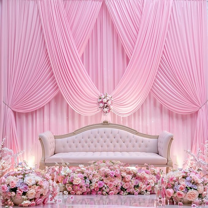 20×14 ft Pink Wrinkle Free Backdrop Curtain, Soft Silky Polyester Wedding Drapes 4 Panels 14ft Height Baby Pink Photo Backdrop Curtains for Parties Birthday Baby Shower Photography Background Cloth