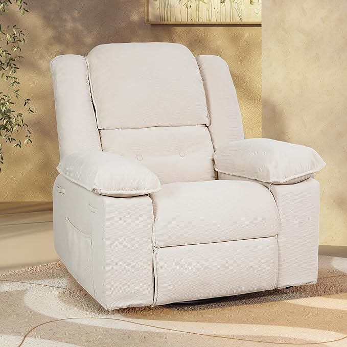 FLEXISPOT Swivel Rocker Recliner Chair for Adults, Massage Recliner Rocking Chair Nursery, 360° Swivel Nursery Glider for Living Room Bedroom, Beige (XRC2)