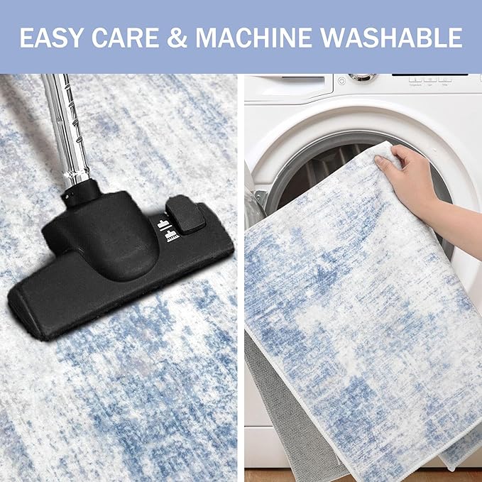 IOHOUZE Abstract Runner Rug 3x20 Ft Extra Long Washable Runners for Hallways, Non Slip Kitchen Runner Printed Faux Wool Entryway Runner Indoor, Modern Floor Carpet for Hall Stair, Light Blue White