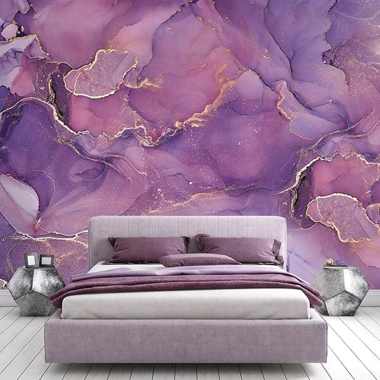 -Purple Marble Fabric Wallpaper Abstract Texture Mural Bedroom 180" x 115" (Not Peel and Stick)