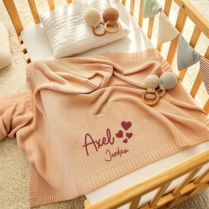 Luxury Personalized Baby Blanket, Soft Breathable Cotton Knit, Custom Embroidered Name Blanket, Newborn Baby Gift, Baby Shower Present, Gifts for New Mom, Baby Girl & Boy Style 3