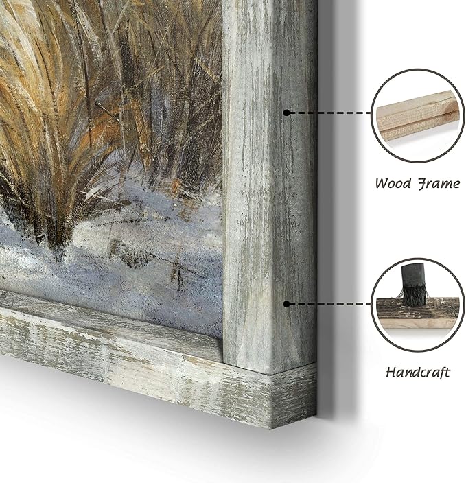 Framed Ocean Wooden Wall Art: Coastal Oil Painting Style 48"x24" Ocean Pictures Seascape Art Beach Prints Artwork for Office